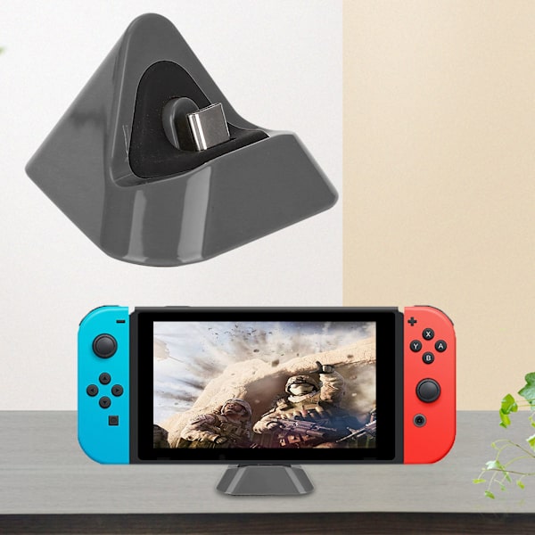 Bärbar triangulär typ C laddningsbas i metall för Switch / Lite-värd (grå)