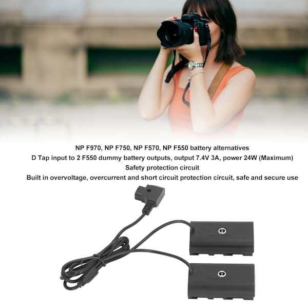 D Tap till NP F970 F570 F550 Dummy Batteri 2 i 1 DC Koppling LED Ljus Digitalkamera Dummy Batteri för Atomos Ninja V Monitor