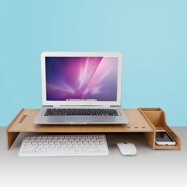 DIY-kontorsbordsskärmhöjare förvaringslåda i trä PC Laptop Stand Organizer (körsbärsträ)