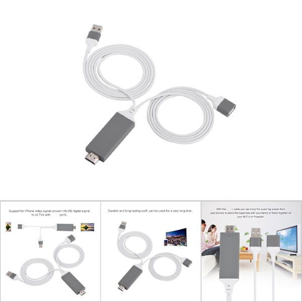 3 färger Telefon till HDMI-kabel för IOS-gränssnitt Digital AV-adapter 1080P Plug Play för IOS Android Vit