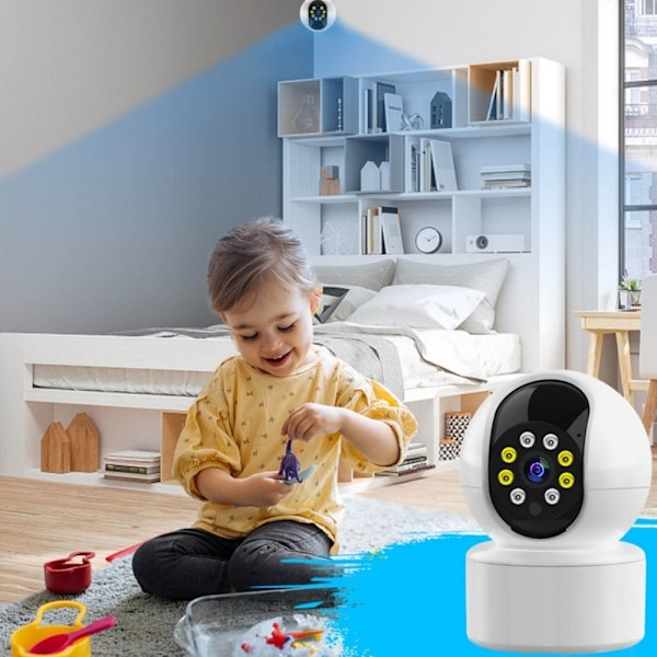 Smart Dual Lens Inomhuskamera, 2K Full HD för Omfattande Hemsäkerhet, Färg Night Vision & Auto Tracking, 360 Graders Täckning, Moln & SD-kort