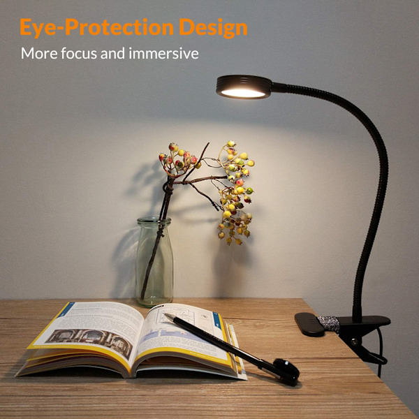 Skrivbordslampa med automatisk avstängningstimer, flexibel svanhals, ögonvård och 3 färglägen, justerbar ljusstyrka för läsning, minnesfunktion, USB-driven och robust
