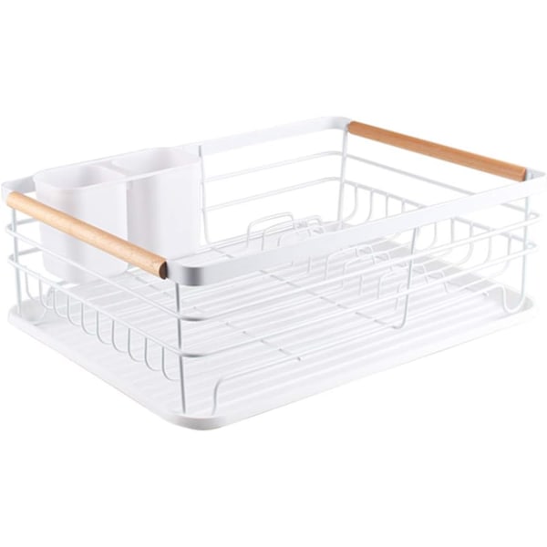 Diskställ för Köksbänk, Modern Diskställsorganisatör med Trähandtag och Snabbtorkande Diatoméjordmatta, Utrymmesbesparande Design för