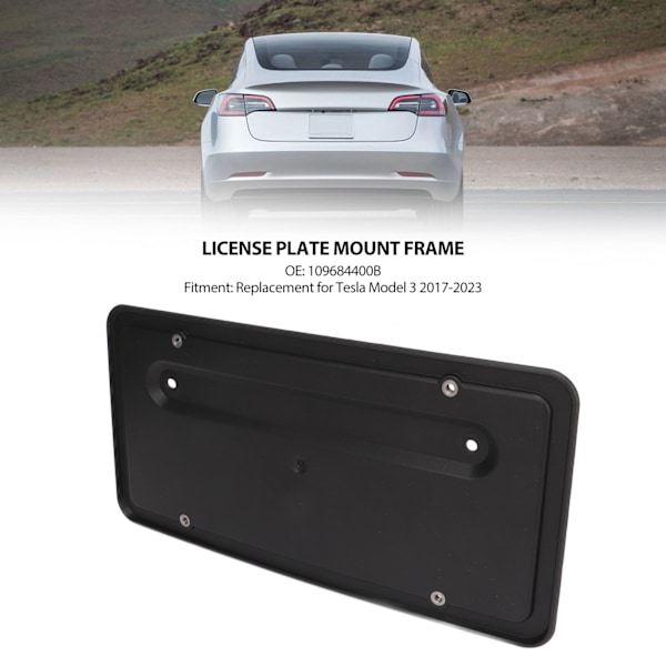Bakre skiltplatefestebrakett 109684400B Erstatning for Tesla Model 3 2017‑2023