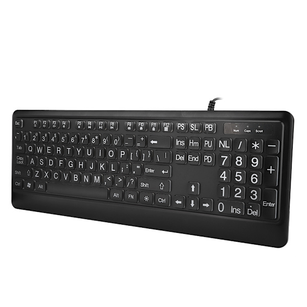 Ergonomisk USB-grensesnitt Multimedia LED-bakgrunnsbelyst tastatur for eldre