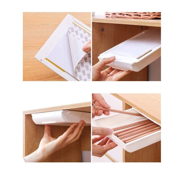 2 stk. Skuffeskuffe til skrivebord, selvklæbende skuffeskuffe til blyanter, makeup-arrangør, skrivebordsskuffe skjult til kontor (22,3 x 9 x 3,5 cm)