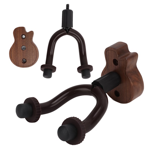 Väggmonterad gitarrhållare i svart valnöt för akustisk elbas gitarr ukulele