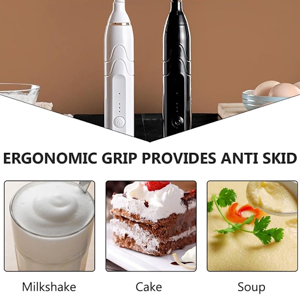 Inbyggd Uppladdningsbar Batteridriven Mixer, 3 Hastigheter Justerbar Portabel Mixer för Kaffe, Latte, Varm Choklad, Lättanvänd Mixer (Svart)
