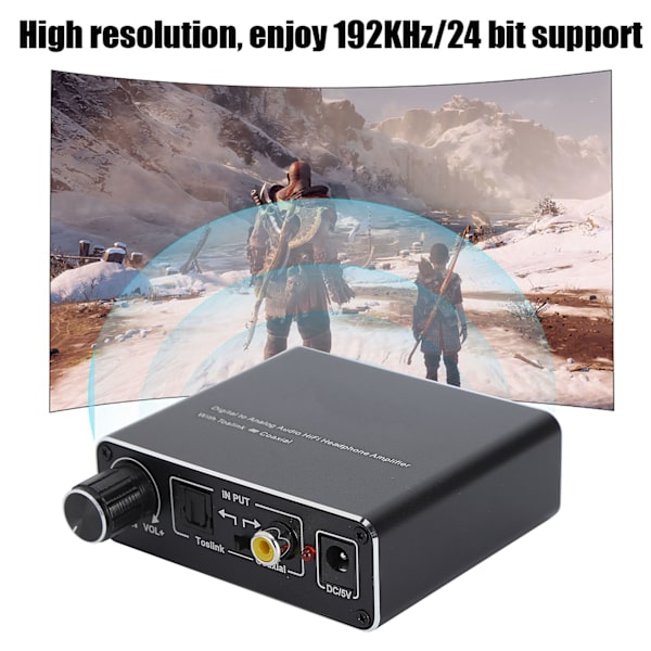 192KHz/24 bit Digital til Analog HIFI Audiokonverter 3,5 mm Audio Fiber Koaksial Audiokonverter