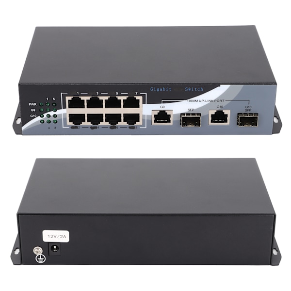 Ethernet Mediaomvandlare Twisted Pair RJ45 10/100/1000M 2 Optisk Fiber 10 Portar Adaptiv SFP