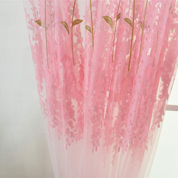 Polyester Floral Pattern Vindus Tulle Voile Gardin Soverom Stue Innredning (Rosa)