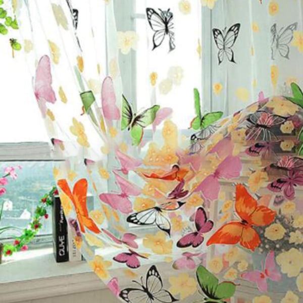 Voile Skira Gardinger i Polyestermaterial, Elegant Digitaltryckt Design för Fransk Balkongfönster (1X2M)