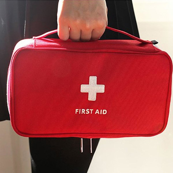 Nödkamrat, Första Hjälpen Väska: Nylonväv med Stänksäkra och Slitstarka Egenskaper, Praktisk Förvaring för Mediciner, Tejp, Förband, Topp