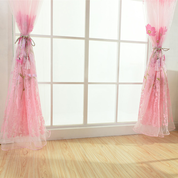 Polyester Floral Pattern Vindus Tulle Voile Gardin Soverom Stue Innredning (Rosa)