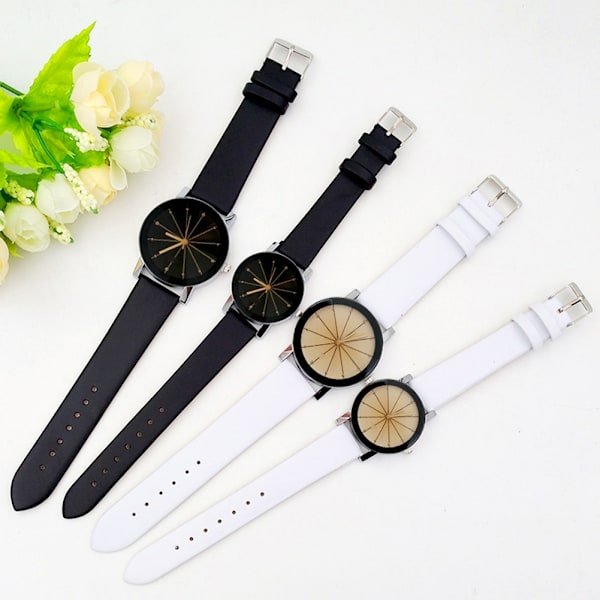 Unisex Casual Rund Fall Kvarts Klocka Läder Armbandsur