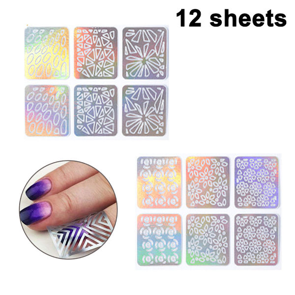 12/24 Sheets Nail Stickers Hollow Out Vinyl Stencils Stickers Decoration Nail Art Tips Nail Decals DIY Manicure Tool Random