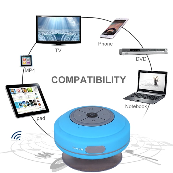 Vattentät Bluetooth LED-duschhögtalare FM-radio TF-kortläsare, inbyggda kontrollknappar, högtalartelefon, kraftfull sugkopp Bäst för