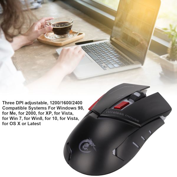 2.4G trådløs mus ergonomisk spillmus tre DPI justerbar USB-lading 2.4G mus med USB-mottaker for datamaskin