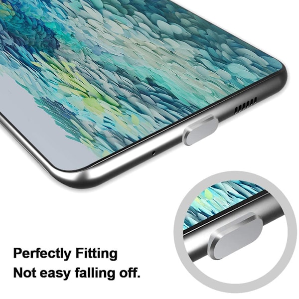 2-pack Typ-C Dammskyddsplugg, USB C Port Dammskydd, Anti-Dammplugg för Typ C Enheter Som Samsung/MacBook/VivoX5Pro/iPhone/ Micro USB /Android Silver