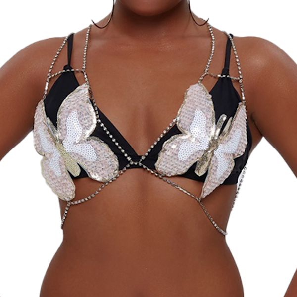 Fjärilskroppskedjor Silver Rhinestone Halter BH-kedja Justerbar