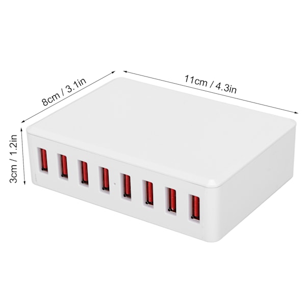 2.4A 50W 8 porter USB-lader bærbar USB-skrivebords smart ladestasjon for telefoner nettbrett