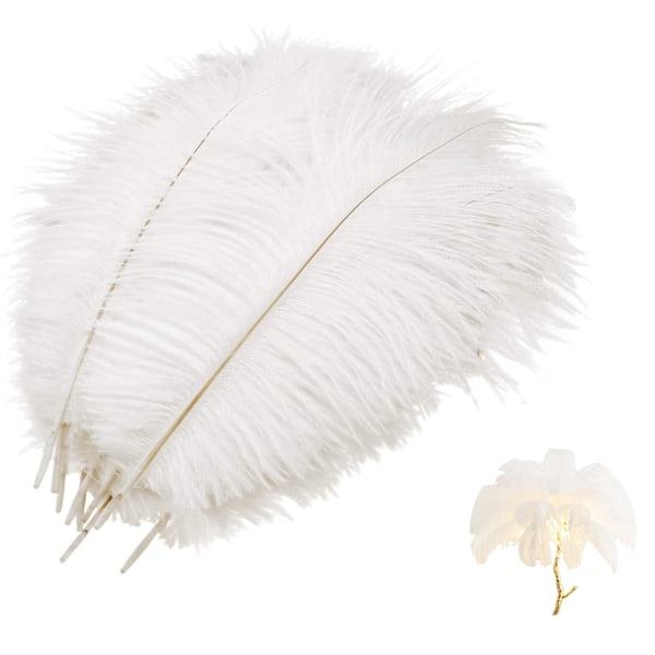 10 st strutsfjädrar dekorationer för bröllopsfest - Vit, 25-30 cm