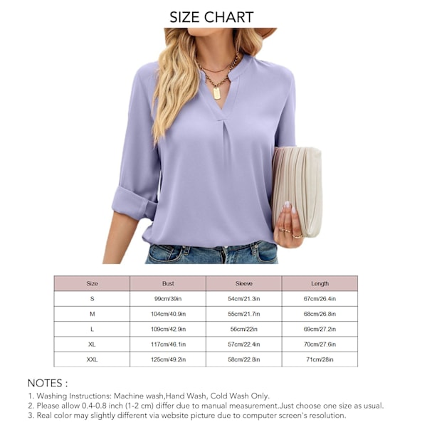 Dam Långärmad Topp Enfärgad V-ringning Lös Passform Pullover Blus för Vardagsbruk Arbete Gata Lila XL