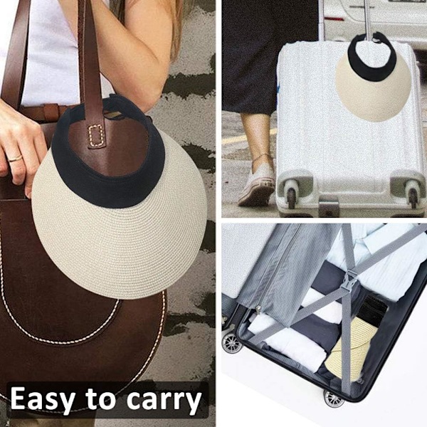 Kvinners Solhatt i Halm med Bred Bremm, Sommer UV-beskyttelse Strandlue, Foldbar, Koreansk Stil