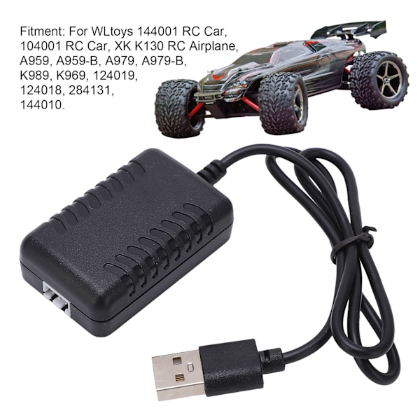 RC USB-laddningskabel DC 7.4V 2000mA utgång Fullt skydd för WLtoys 144001 104001 Fjärrstyrd bil