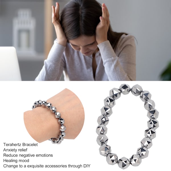 Terahertz-perler armbånd angst lindring helbredende avslappende bærbar perlet terahertz energi stein armbånd