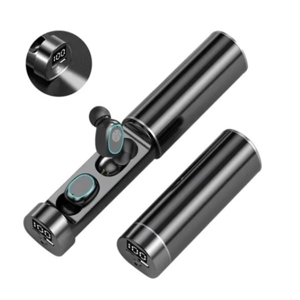 Mini Bluetooth-hörlurar med touchkontroll LED-display Vattentäta trådlösa sport-Bluetooth-hörlurar för gym utomhus Svart