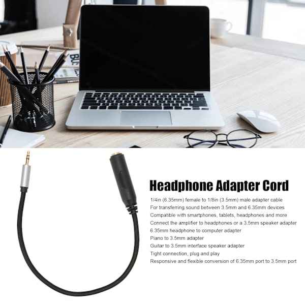 3,5 mm hane till 6,35 mm hona kabel Förlustfri 1/4 tum till 1/8 tum Instrumentkabel för hörlurar Mixer Hem Stereo 11,8 tum