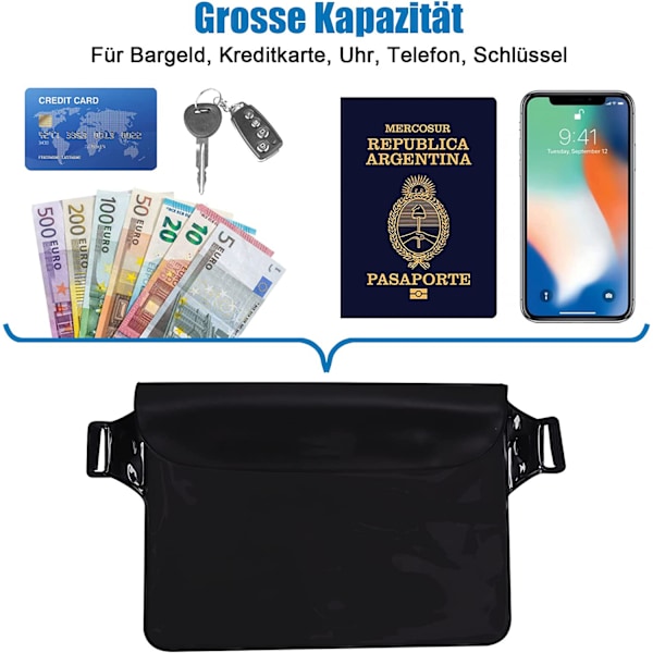 2-pack transparenta vattentäta påsar med justerbar vattentät väska, IP68 vattentät telefonväska, vattentät midjeväska för strand, vattensporter, simning,