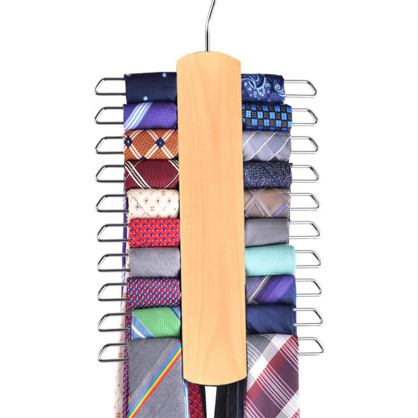 Träslips och bälteshängare, roterande slips Träställ Organizer och förvaringsställ med halkfri yta - 20 krokar