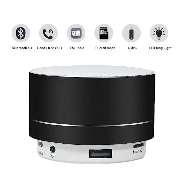 Bärbara Bluetooth-högtalare, Lång speltid Klart ljud Mini metallhögtalare, Liten men kraftfull för underhållning inomhus och utomhus, Stöder SD/TF,