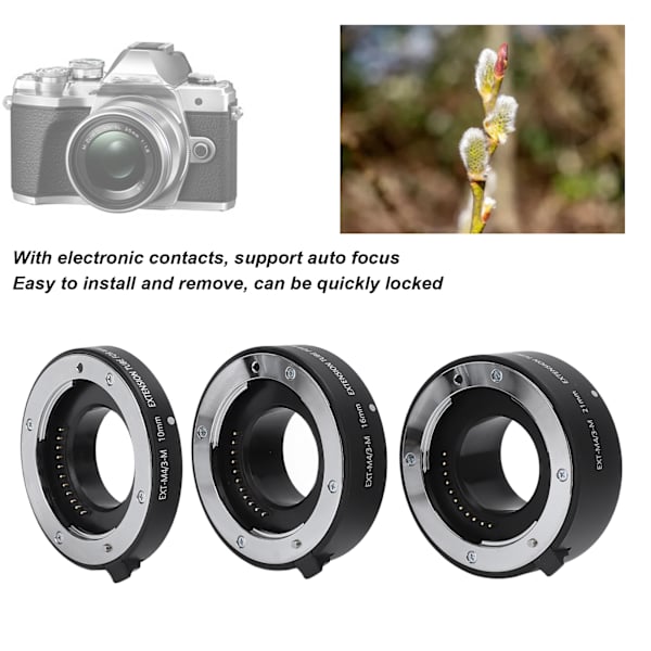 10mm 16mm 21mm lähikuva-adapterirengas Automaattitarkennuksen jatkoputki Olympus M4/3 -kiinnitykseen