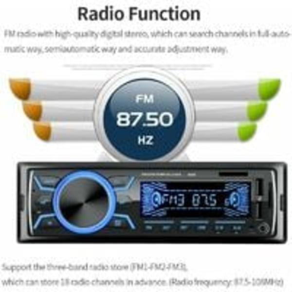 Bilradio Bluetooth Bilradio, 1Din Bilradio, 4x60W Bilradio 7Couls FM Stereo Radio USB/SD/AUX/EQ/MP3 Afspiller Pioneer bilradio