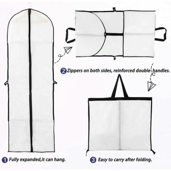 Bröllopsklänningsöverdrag 60x180cm Långt plaggöverdrag för brud och brudtärna Klänning Anti-damm Vattentät Mal Fukt Vikbar och bärbar Bilateral
