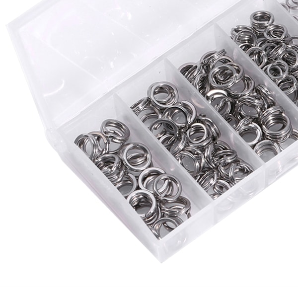 200 stk. 5 størrelser Heavy Duty rustfrit stål splitringe solide lokkeforbindelser fiskegrej