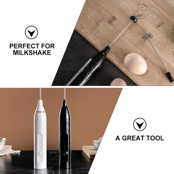 Inbyggd Uppladdningsbar Batteridriven Mixer, 3 Hastigheter Justerbar Portabel Mixer för Kaffe, Latte, Varm Choklad, Lättanvänd Mixer (Svart)