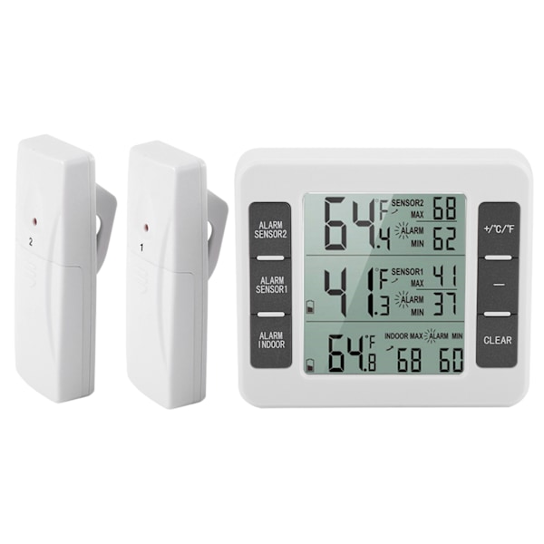 Trådløs digitalt hørbart alarm køleskabs termometer med 2 stk sensor min/maks display