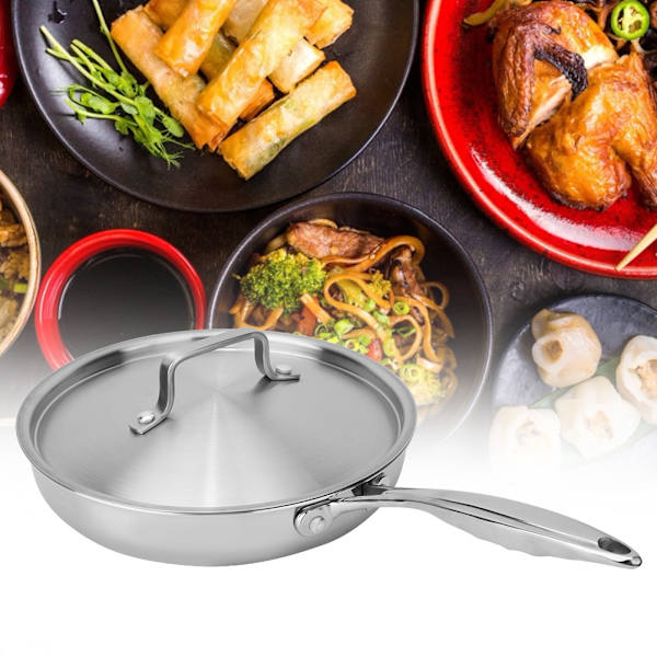304/403 Rostfritt Stål Trefasad Platt Non-stick Stekpanna 24cm med Grytlock