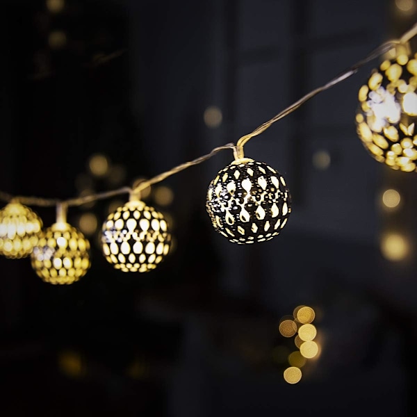 Lysande Konstnärlighet, Användarvänlig Installation Marockansk Glob LED Ljusslinga, Soldriven Utomhusbelysning Ger Charm (20 LED)