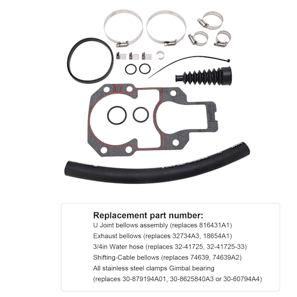 Ulkopuoliset peräpeilin palkeet korjaus- ja tiivistyssarja 30‑803099T1 Vaihto MerCruiser Alpha One 1 Gen 2