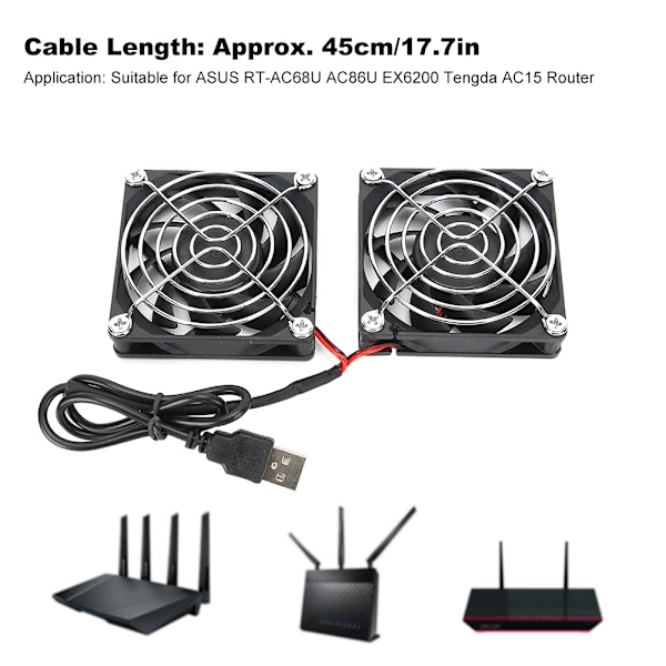 5V USB-strømkølet dobbelt ventilator router køleplade til ASUS RTAC68U AC86U EX6200 Tengda AC15