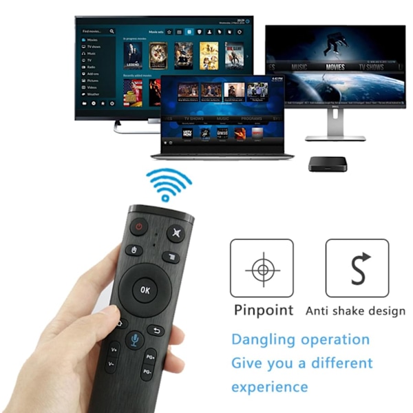 Langaton kaukosäädin 2.4G USB-vastaanottimella, ääni syöttö älytelevisiolle Android TV Box HTPC PC Projektori Musta