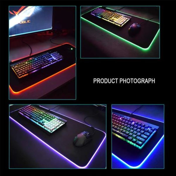 Tangentbordmatta för PC-laptop för gamers, extra storlek, ultra-blank fiber-yta med LED-bakgrundsbelysning, högkvalitativ naturgummibas, touchkontroll för