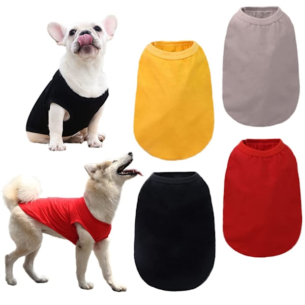 4-pack enfärgade hund-t-shirts, tomma husdjurskläder, mjuka, andningsbara bomullströjor, sommarhundtröja, väst för medelstora och stora hundar, pojkar och flickor