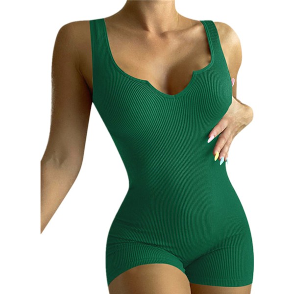 Dam Bodycon Shorts Jumpsuits V-ringad Ärmlös Casual Overall Tank Jumpsuits för Sommar och Vår L Grön