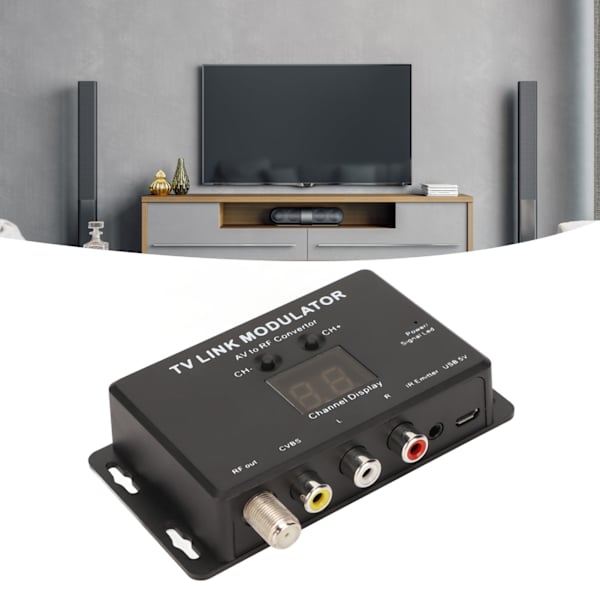 TV-länkmodulator Stödjer PAL NTSC Stabil Liten AV till RF-omvandlare med IR-retur för Set Top Box DVD DVR